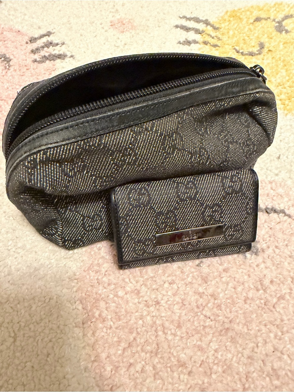 Black Gucci Denim Women’s Cosmetic Pouch and Wallet Set